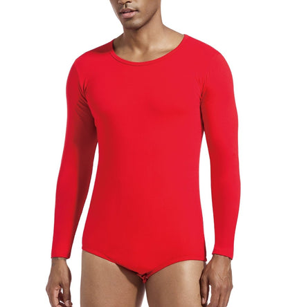 Landofgenie Long Sleeve Men Cotton Red Bodysuit - landofgenie