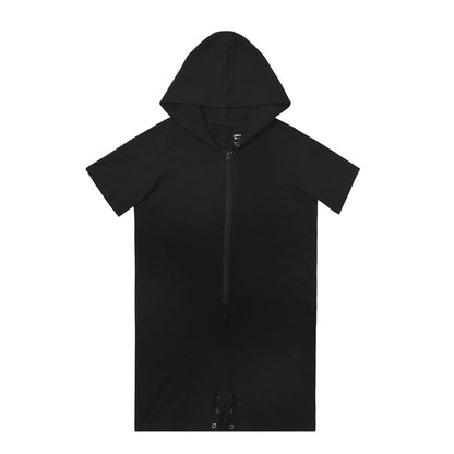 Landofgenie Men Basic Solid Hooded Onesie - Black Color - landofgenie