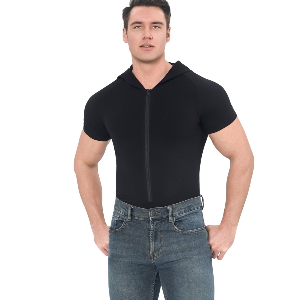 Landofgenie Men Basic Solid Hooded Onesie - Black Color - landofgenie