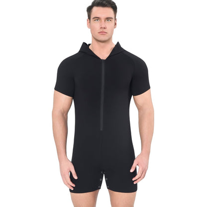 Landofgenie Men Basic Solid Hooded Onesie - Black Color - landofgenie