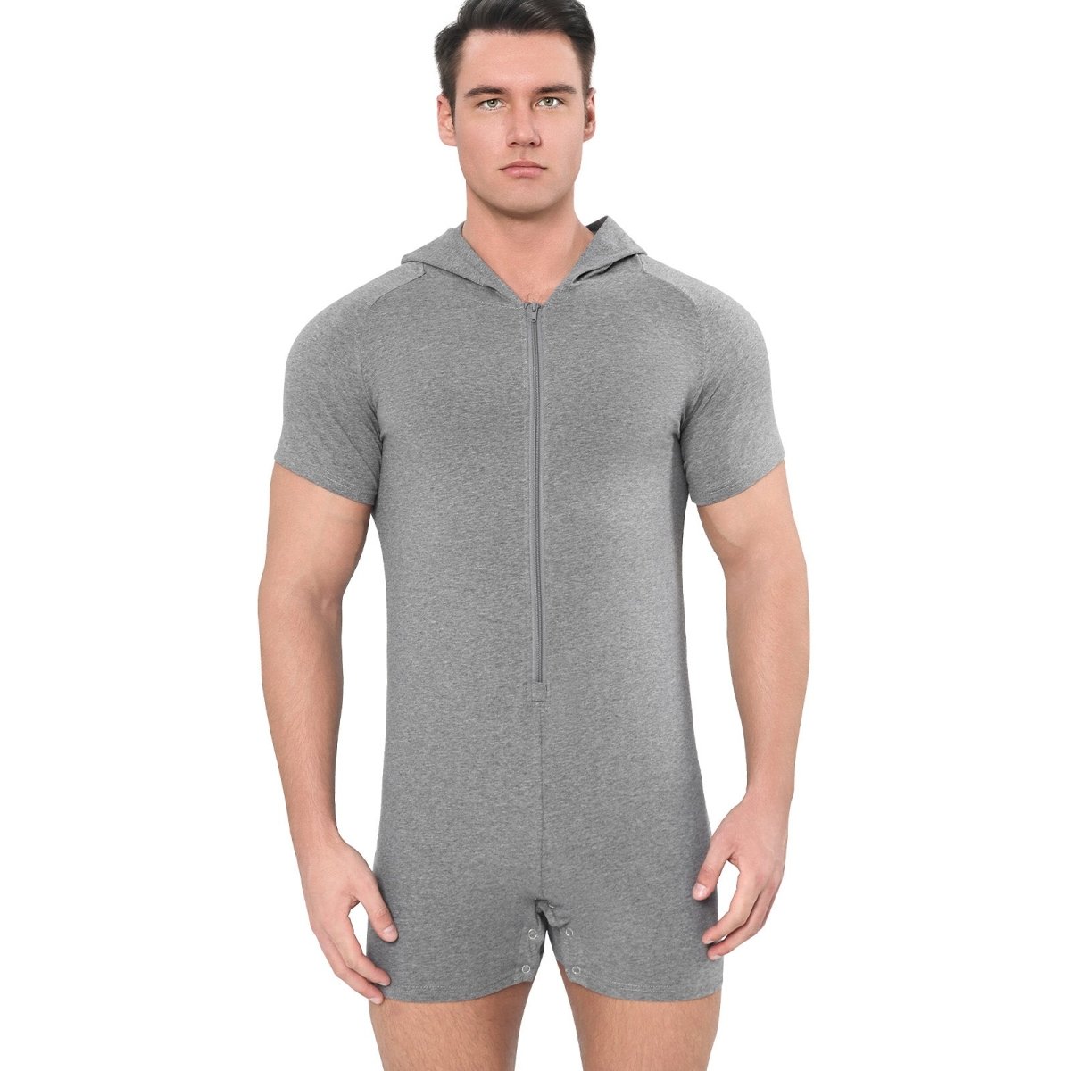 Landofgenie Men Basic Solid Hooded Onesie - Grey Color - landofgenie