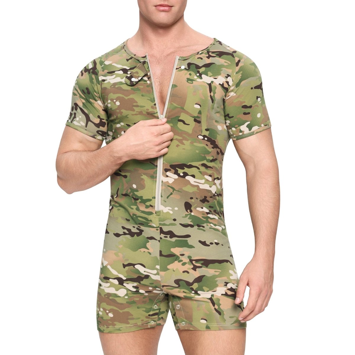 Landofgenie Men Camouflage Bodyuit with Zipper - Camo Green - landofgenie