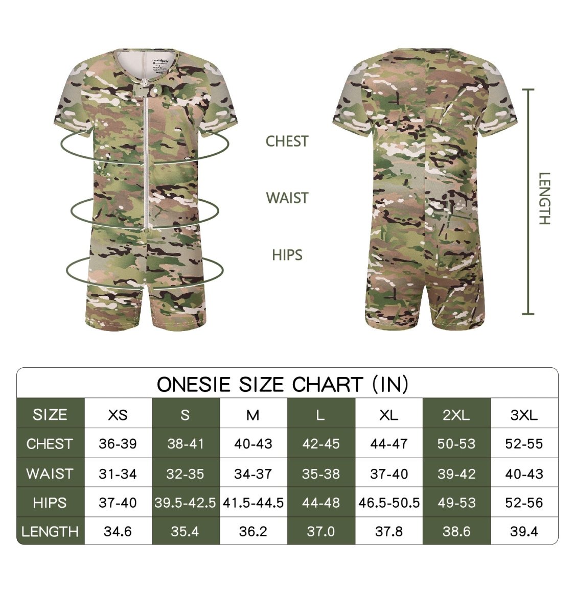 Landofgenie Men Camouflage Bodyuit with Zipper - Camo Green - landofgenie