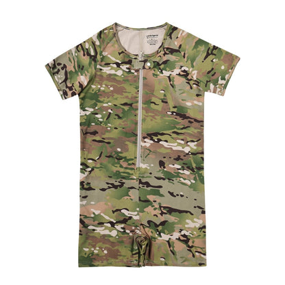 Landofgenie Men Camouflage Bodyuit with Zipper - Camo Green - landofgenie