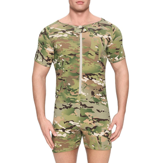 Landofgenie Men Camouflage Bodyuit with Zipper - Camo Green - landofgenie