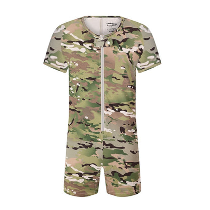 Landofgenie Men Camouflage Bodyuit with Zipper - Camo Green - landofgenie