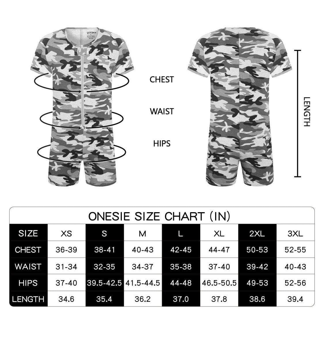 Landofgenie Men Camouflage Bodyuit with Zipper - Camo Grey - landofgenie