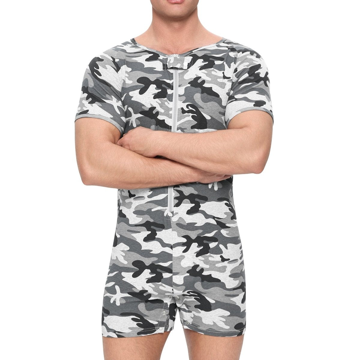 Landofgenie Men Camouflage Bodyuit with Zipper - Camo Grey - landofgenie