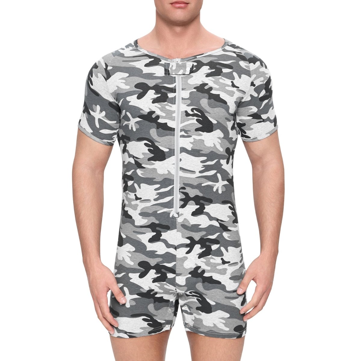 Landofgenie Men Camouflage Bodyuit with Zipper - Camo Grey - landofgenie