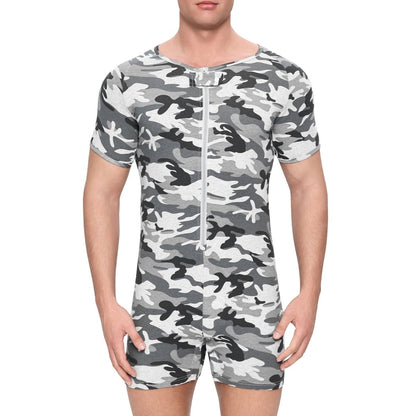 Landofgenie Men Camouflage Bodyuit with Zipper - Camo Grey - landofgenie