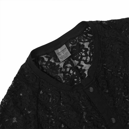 Landofgenie Men Lace Fabric Bodysuit Snap Crotch - Rose Lce Black - landofgenie