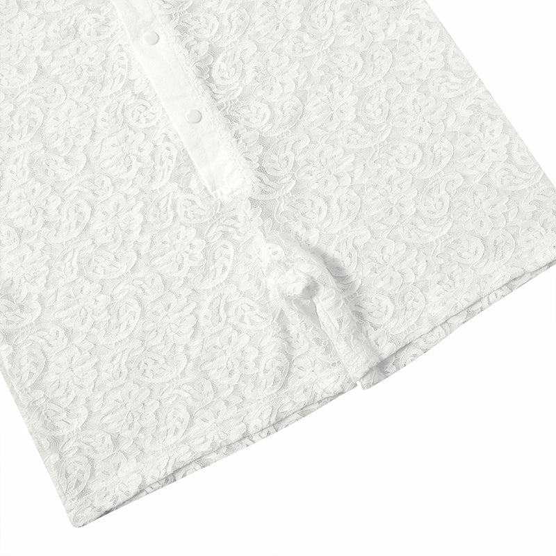 Landofgenie Men Lace Fabric Bodysuit Snap Crotch - Rose Lce White - landofgenie