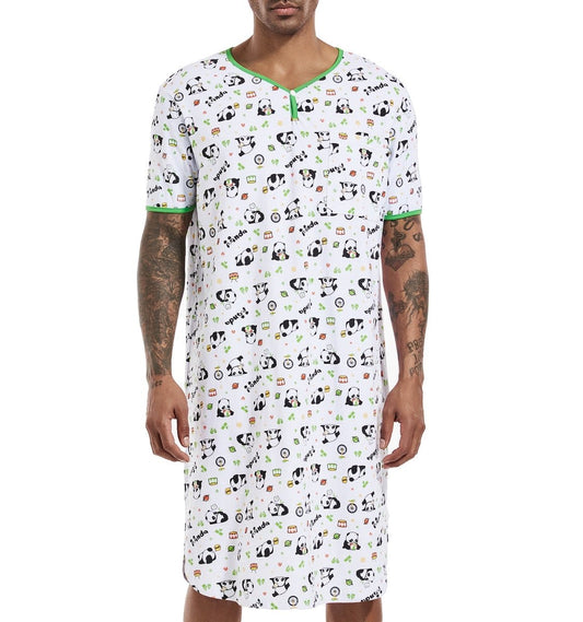 Landofgenie Men Print Cotton Nightshirt - Panda - landofgenie