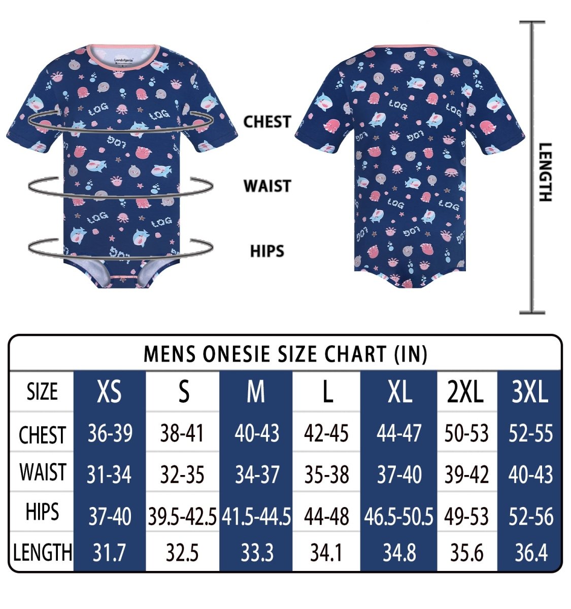 Landofgenie Men Print Onesie - Ocean - landofgenie