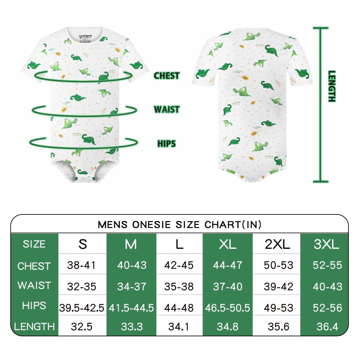 Landofgenie Men Print Onesie Snap Crotch - Ancient Dinosaurs - landofgenie