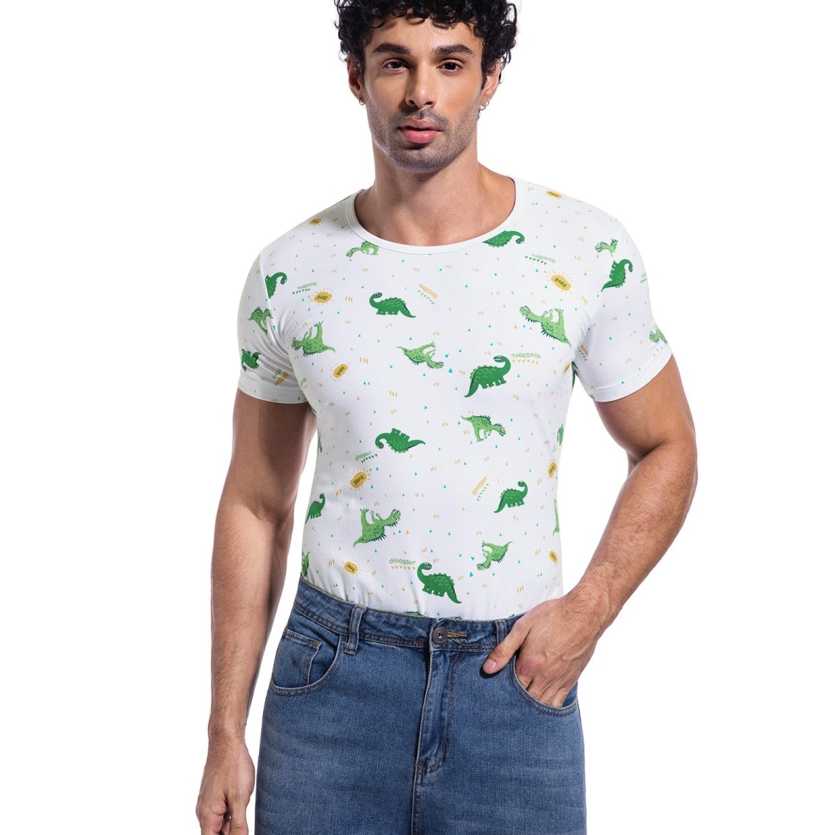 Landofgenie Men Print Onesie Snap Crotch - Ancient Dinosaurs - landofgenie