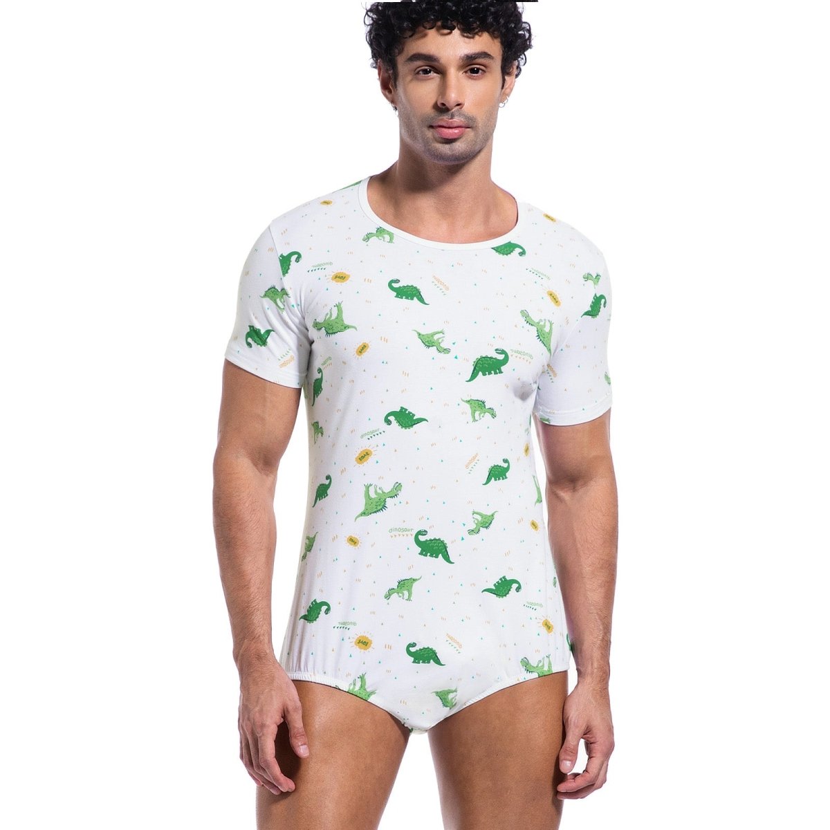Landofgenie Men Print Onesie Snap Crotch - Ancient Dinosaurs - landofgenie