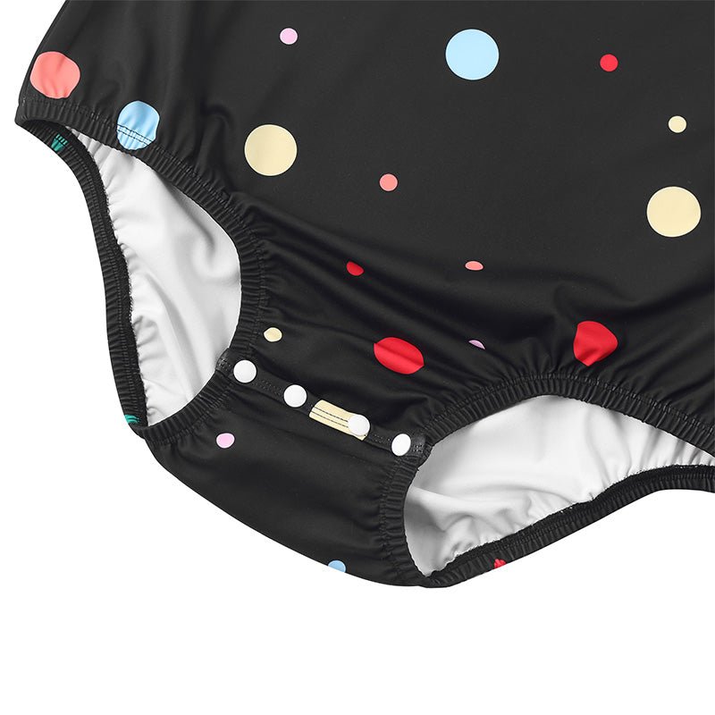 Landofgenie Men Print Onesie Snap Crotch - Black Polka dot - landofgenie