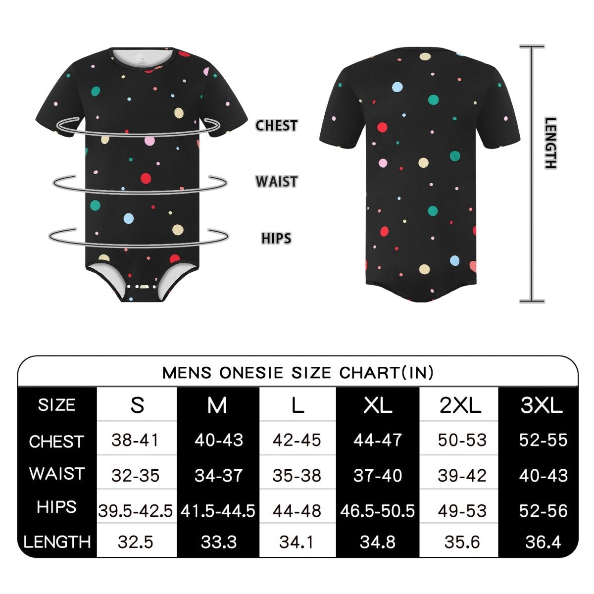 Landofgenie Men Print Onesie Snap Crotch - Black Polka dot - landofgenie