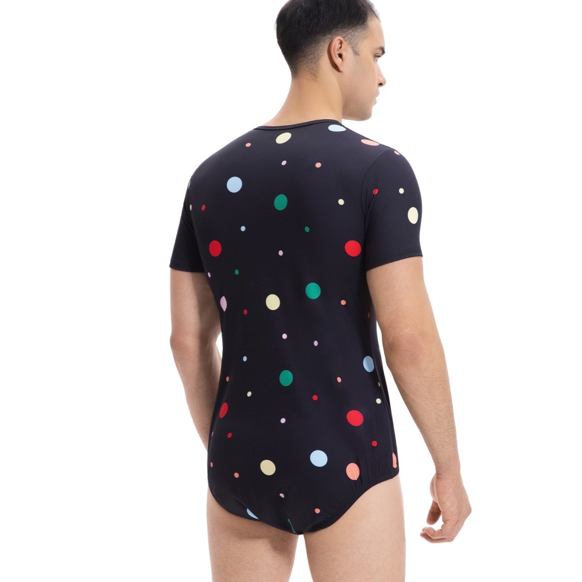 Landofgenie Men Print Onesie Snap Crotch - Black Polka dot - landofgenie