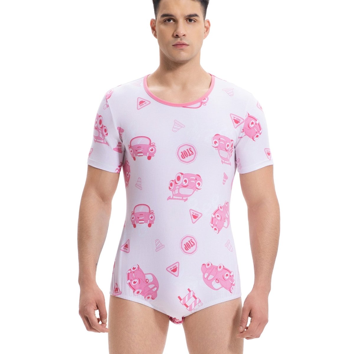 Landofgenie Men Print Onesie Snap Crotch - Car - landofgenie