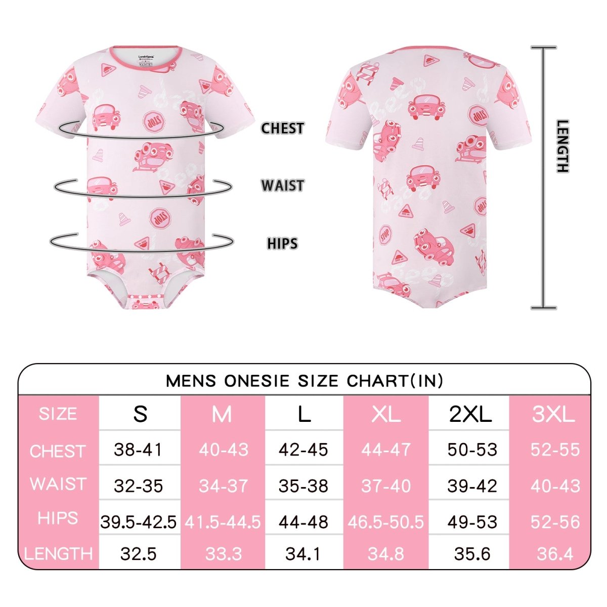 Landofgenie Men Print Onesie Snap Crotch - Car - landofgenie