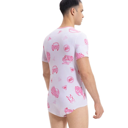 Landofgenie Men Print Onesie Snap Crotch - Car - landofgenie