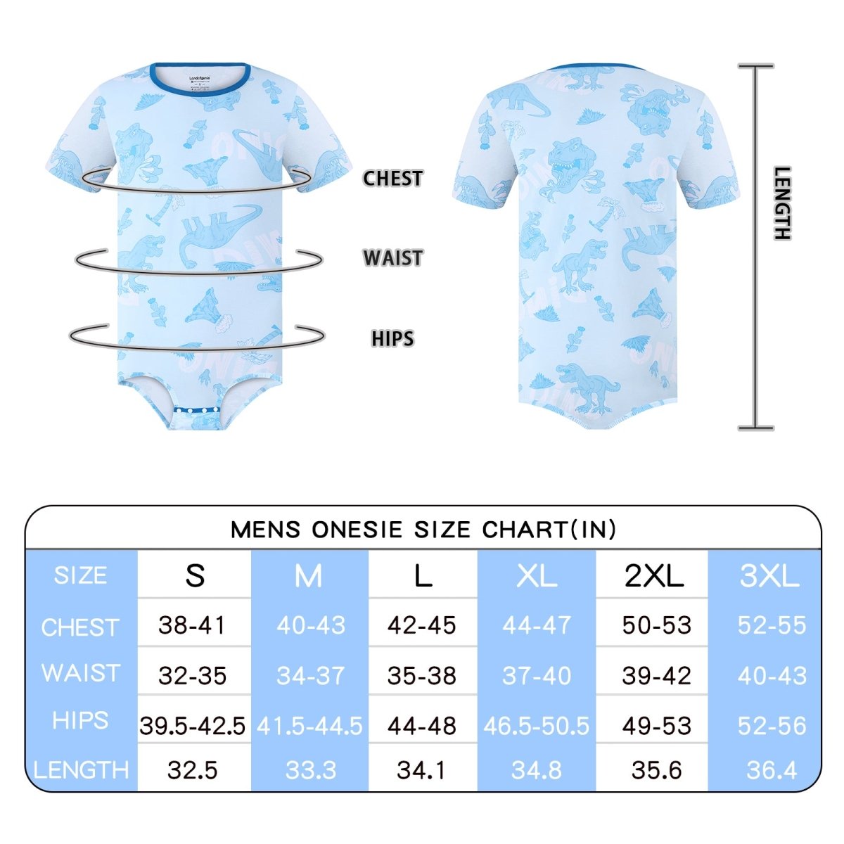 Landofgenie Men Print Onesie Snap Crotch - Dinosaur - landofgenie