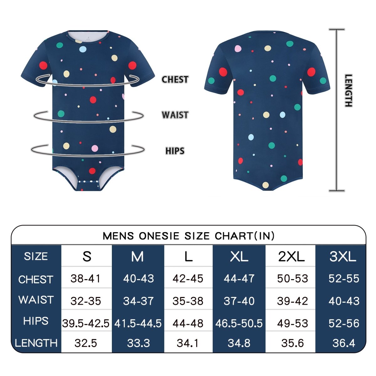 Landofgenie Men Print Onesie Snap Crotch - Navy Polka dot - landofgenie