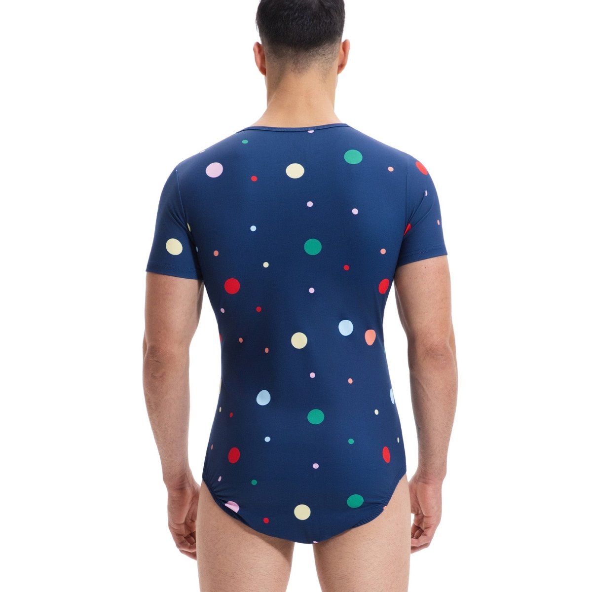Landofgenie Men Print Onesie Snap Crotch - Navy Polka dot - landofgenie