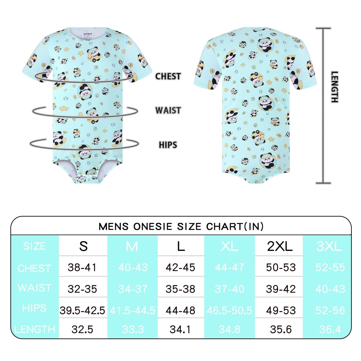 Landofgenie Men Print Onesie Snap Crotch - Panda - landofgenie