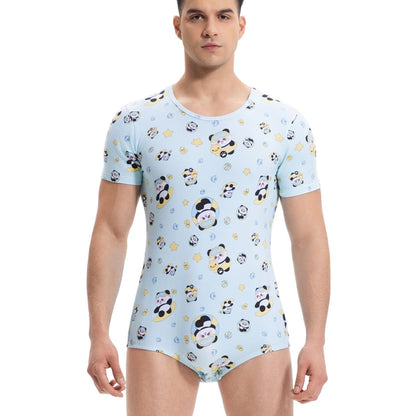 Landofgenie Men Print Onesie Snap Crotch - Panda - landofgenie