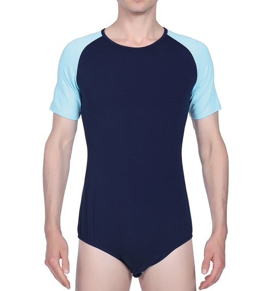 Landofgenie Men Raglan Sleeve Design Bodysuit - Blue - landofgenie