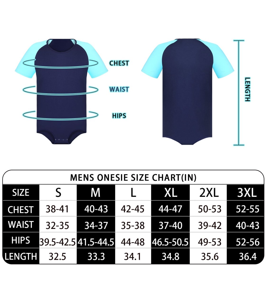 Landofgenie Men Raglan Sleeve Design Bodysuit - Blue - landofgenie