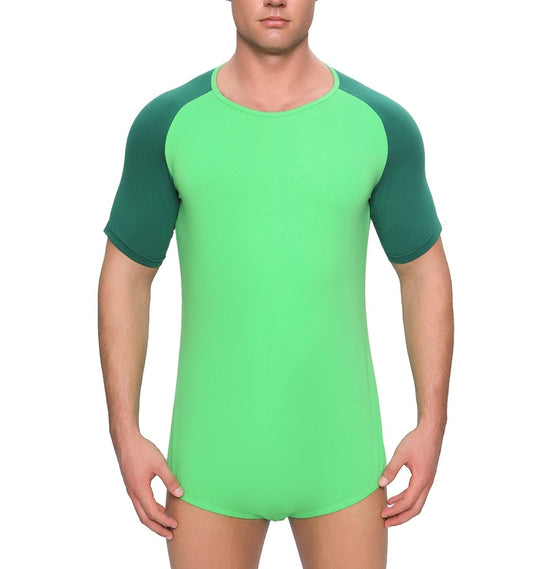 Landofgenie Men Raglan Sleeve Design Bodysuit - Green - landofgenie