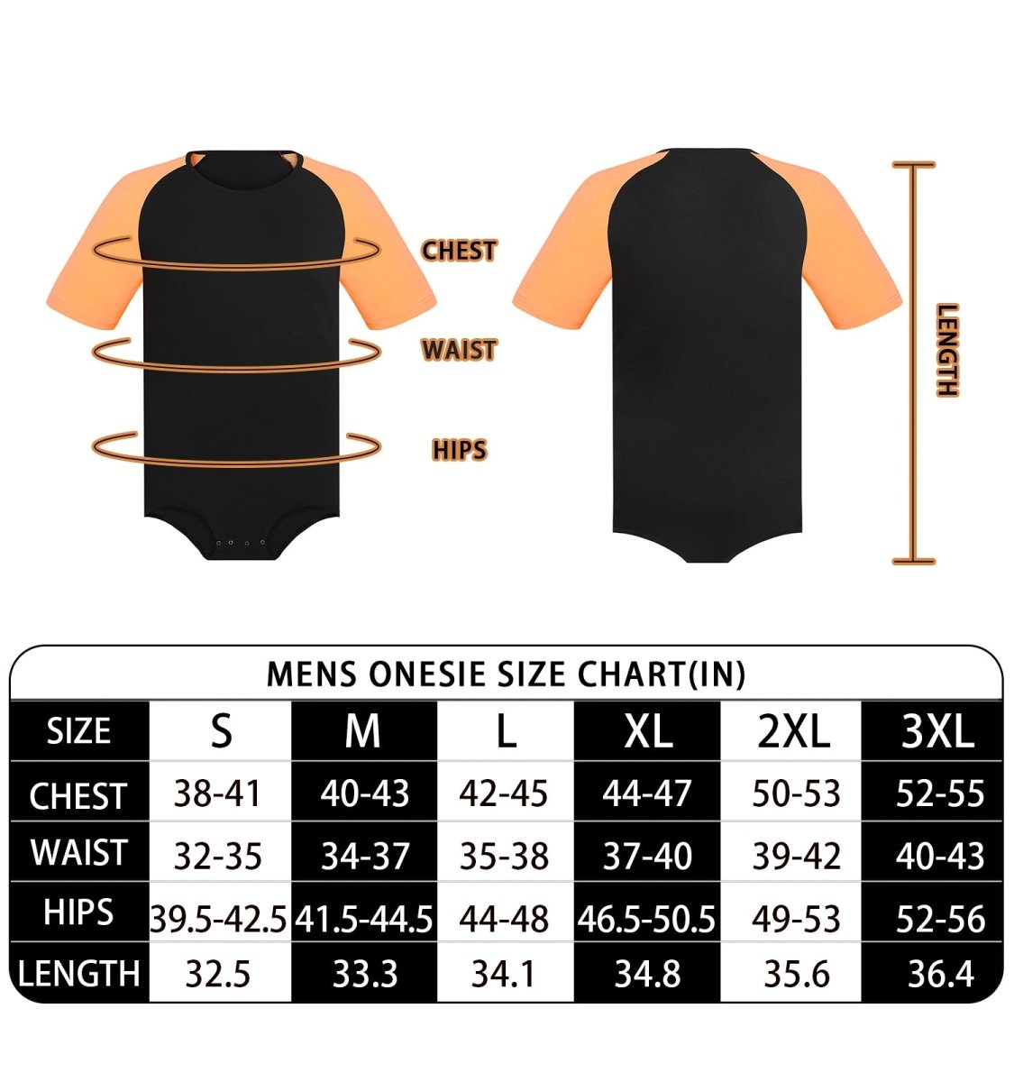 Landofgenie Men Raglan Sleeve Design Bodysuit - Orange - landofgenie