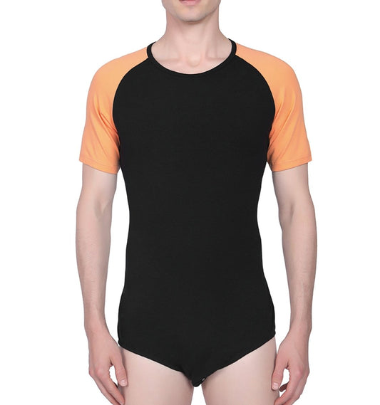 Landofgenie Men Raglan Sleeve Design Bodysuit - Orange - landofgenie