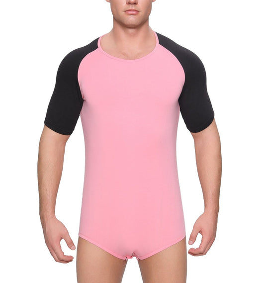 Landofgenie Men Raglan Sleeve Design Bodysuit - Pink - landofgenie