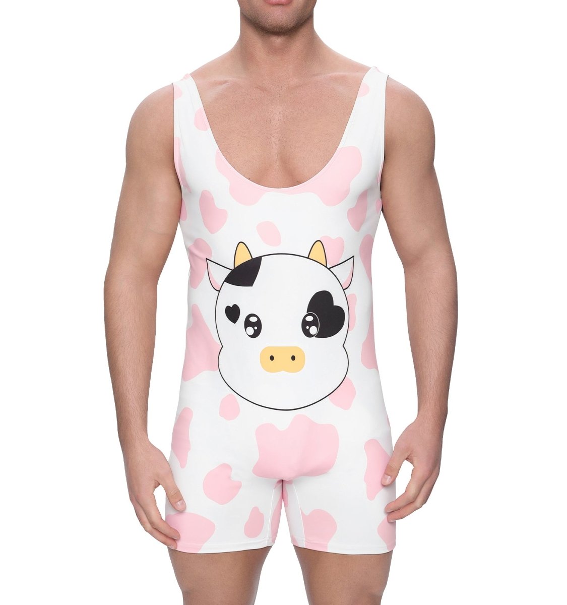 Landofgenie Men Sleeveless Bib Shorts Cow Pattern Print - landofgenie