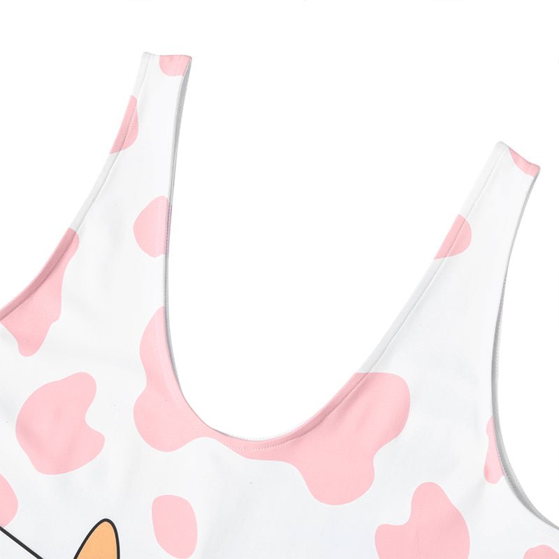 Landofgenie Men Sleeveless Bib Shorts Cow Pattern Print - landofgenie