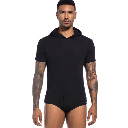 Landofgenie Men Thicker Cotton Onesie with Cap - Black Color - landofgenie