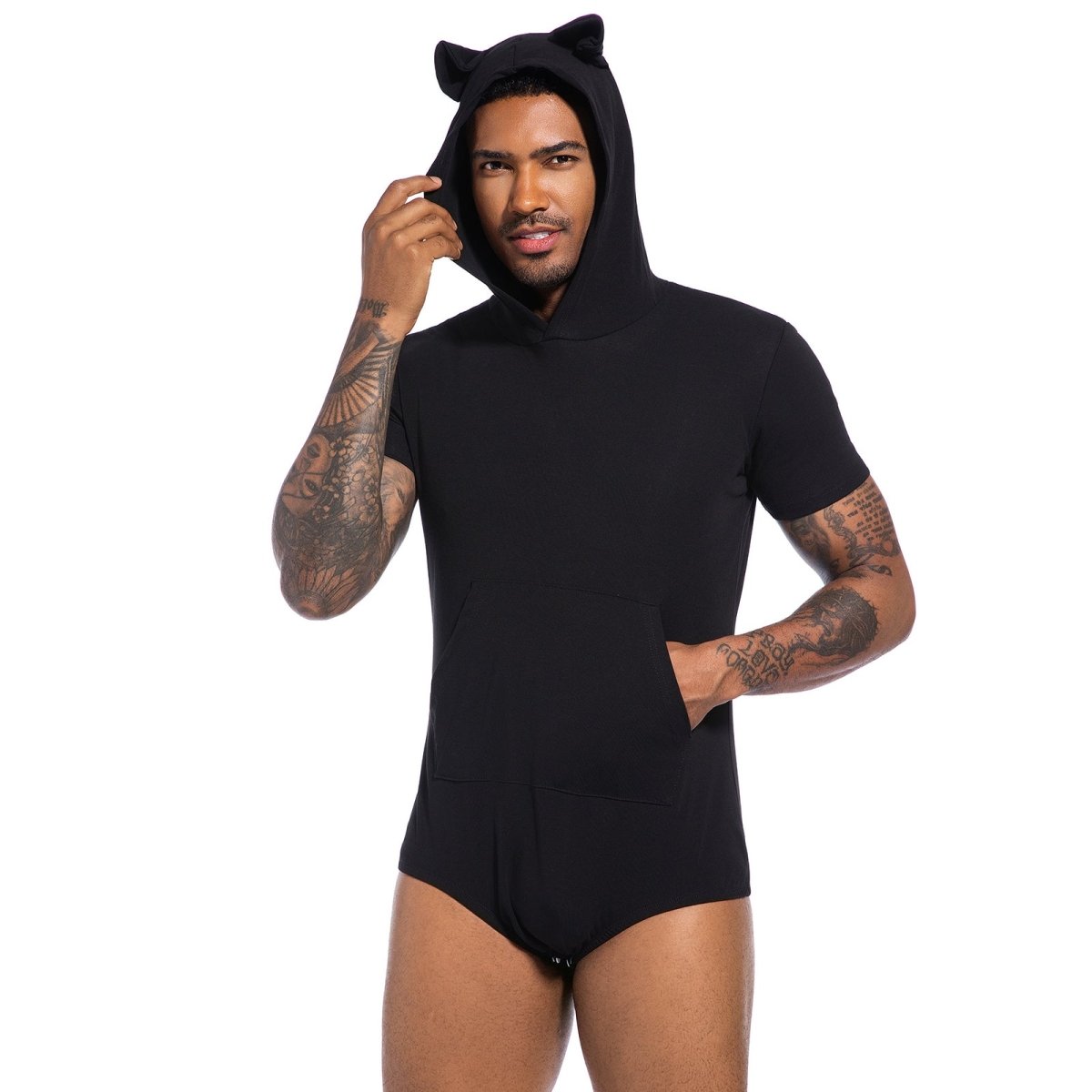 Landofgenie Men Thicker Cotton Onesie with Cap - Black Color - landofgenie