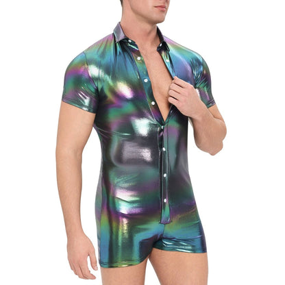 Landofgenie Men Trippy Neon Hawaiian Bodysuit Psychedelic - landofgenie