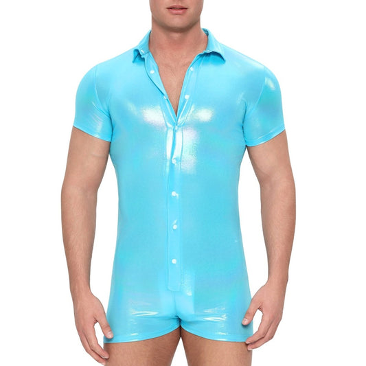 Landofgenie Bodysuit Dames Metallic Look - Pyjama Korte Mouwen Onesie (Roze, M Landofgenie Bodysuit Dames Metallic Look - Pyjama Korte Mouwen Onesie (Roze, M
