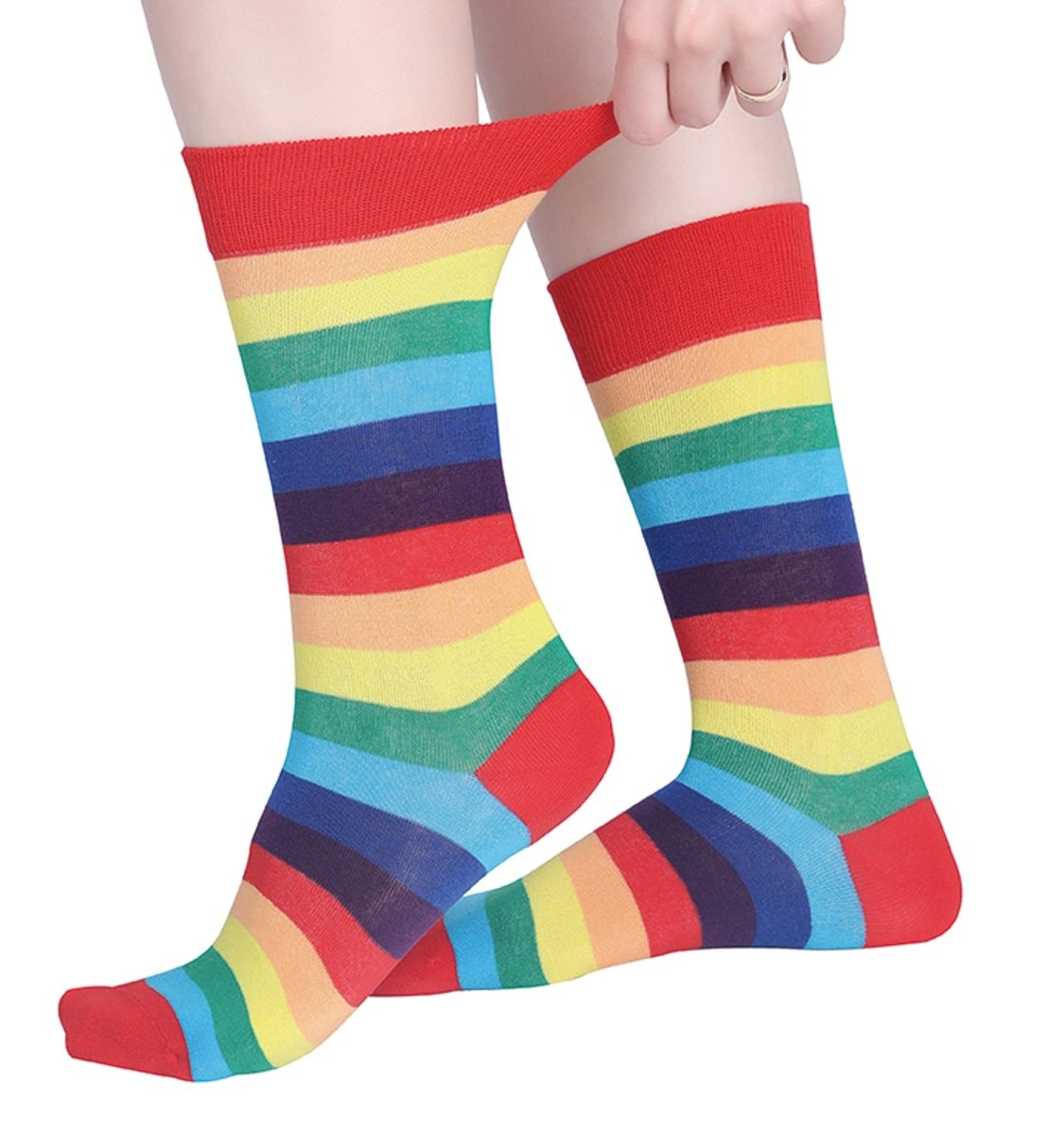 Landofgenie Men Women Rainbow LGBT Gay Happy Crew Socks - 2 Pairs - landofgenie