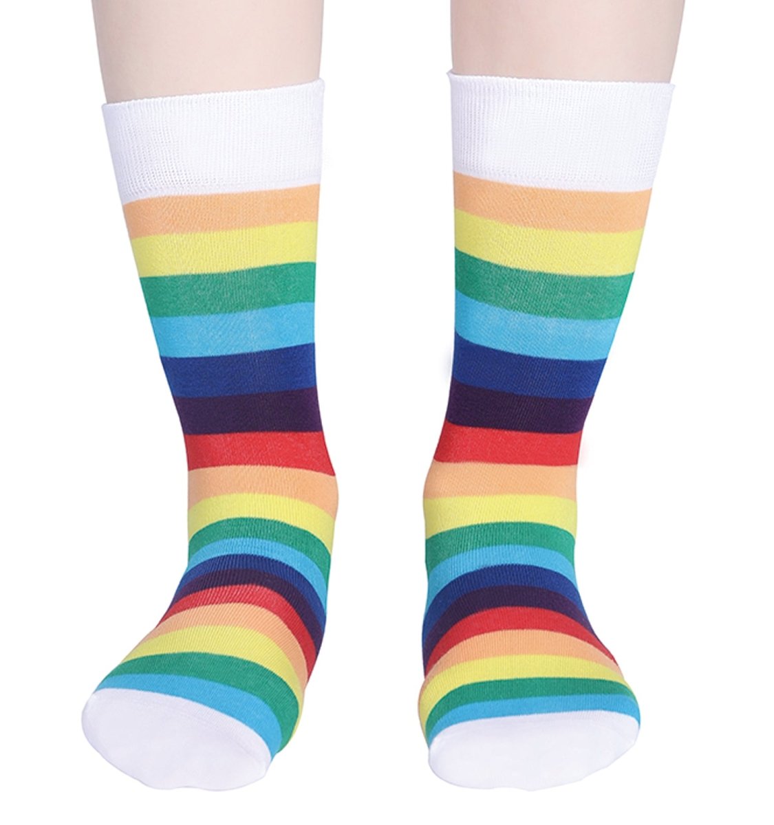 Landofgenie Men Women Rainbow LGBT Gay Happy Crew Socks - 2 Pairs - landofgenie