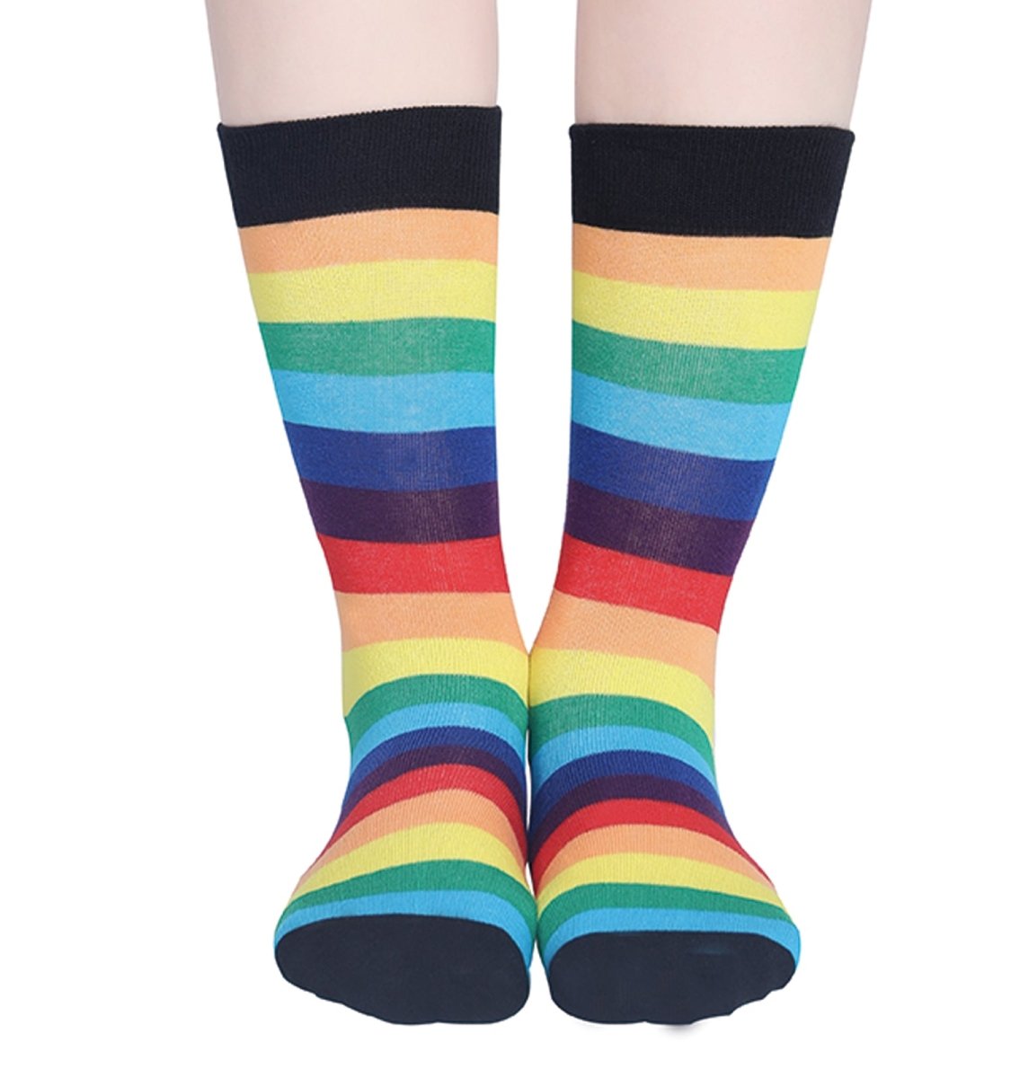 Landofgenie Men Women Rainbow LGBT Gay Happy Crew Socks - 2 Pairs - landofgenie