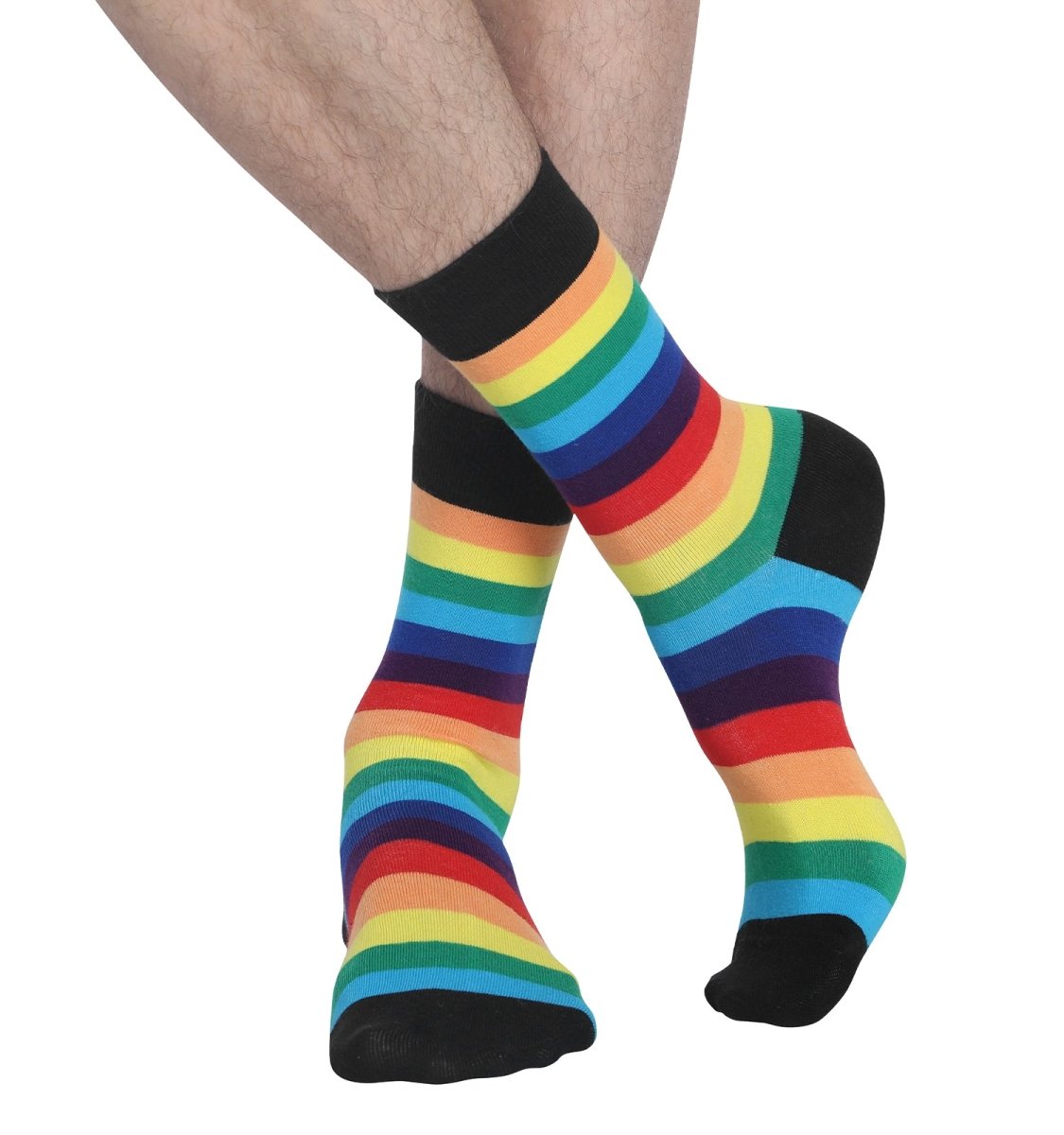 Landofgenie Men Women Rainbow LGBT Gay Happy Crew Socks - 2 Pairs - landofgenie