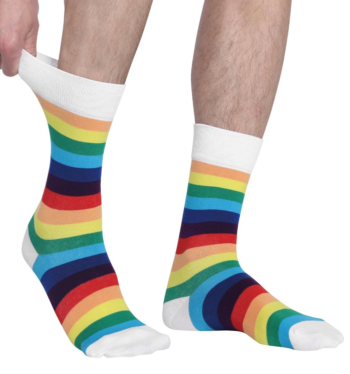 Landofgenie Men Women Rainbow LGBT Gay Happy Crew Socks - 2 Pairs - landofgenie