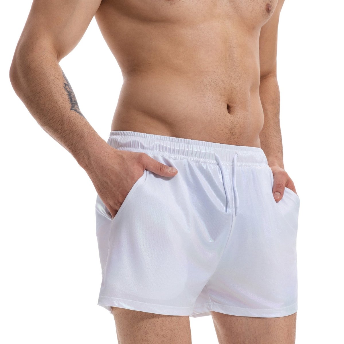 Landofgenie Mens Casual Drawstring Shorts - White - landofgenie